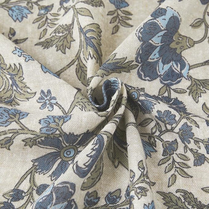 Lush Decor Lillian Block Print Linen Textured Shower Curtain Single 72" W x 72" L Blue & Sage - Vintage Floral Shower Curtains - Ruffled Bath Curtain
