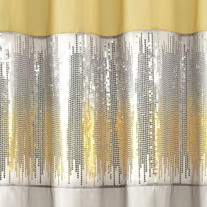 Lush Decor Night Sky Shower Curtain, Single, 72" W x 72" L, Yellow & Gray - Sequin Shower Curtain - Sparkly Color Block Bath Curtain - Modern Glam Bathroom Decor