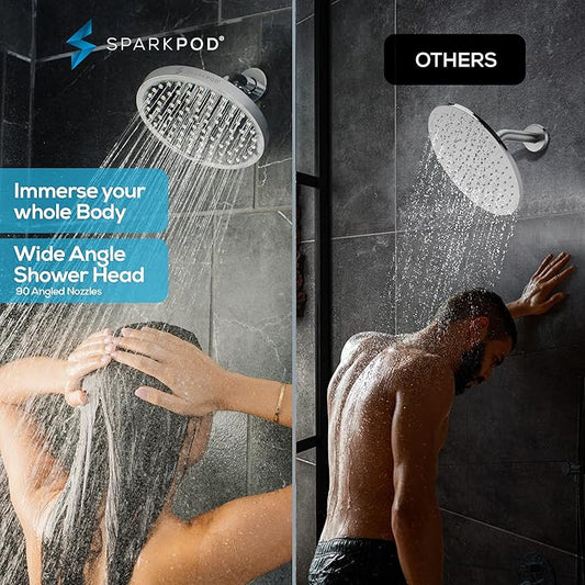 SparkPod Rain Shower Head, 8 Inch Round, Luxury Polished Chrome Finish | High Pressure Shower Heads, 90 Nozzles, Adjustable Showerhead, No Tools Needed, Universal Connection
