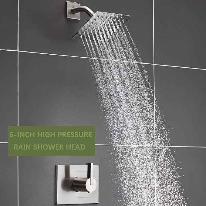 Tub Shower Faucet Set with 6 Inch Brushed Nickel Shower Head & Tub Faucet | Bathtub Shower System,shower faucet set,shower set, Tub Faucet Set,shower faucet,Brushed Nickel Shower Faucet Set