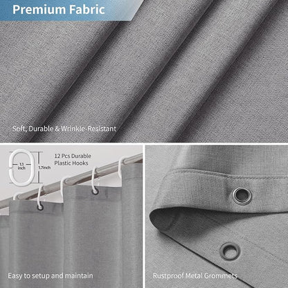 Extra Long Fabric Shower Curtain with Waterproof Layer,72x84,Grey | 2-in-1 Design,Linen Textured,100% Waterproof TPU-Laminated Backing,Magnetic Weighted,Machine Washable,For Bathroom,Hotel