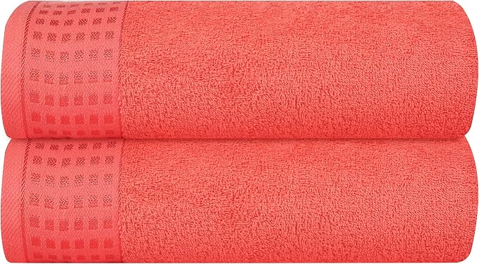 GLAMBURG 100% Cotton 2 Pack Oversized Bath Towel Set 28x55 Inches, Ultra Soft Highly Absorbant Compact Quickdry & Lightweight Large Bath Towels, Ideal for Gym Travel Camp Pool - Coral Orange