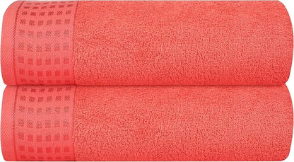 GLAMBURG 100% Cotton 2 Pack Oversized Bath Towel Set 28x55 Inches, Ultra Soft Highly Absorbant Compact Quickdry & Lightweight Large Bath Towels, Ideal for Gym Travel Camp Pool - Coral Orange