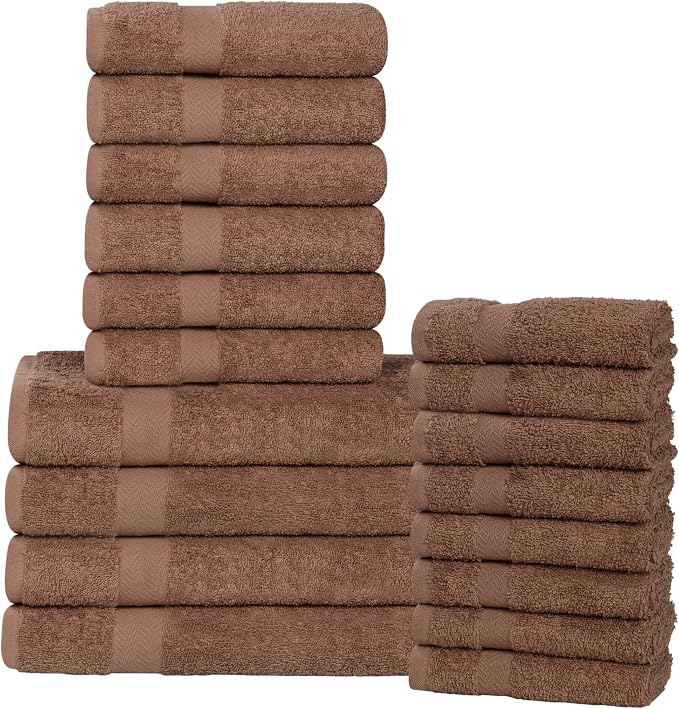 SUPERIOR 18-Piece Cotton Assorted Towel Set, Includes 8 Face Towel, 6 Hand, and 4 Bath Towels, Home, Bathroom, Guest Bath Essentials, Quick Dry, Absorbent, Franklin Collection - Latte