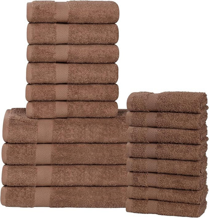 SUPERIOR 18-Piece Cotton Assorted Towel Set, Includes 8 Face Towel, 6 Hand, and 4 Bath Towels, Home, Bathroom, Guest Bath Essentials, Quick Dry, Absorbent, Franklin Collection - Latte
