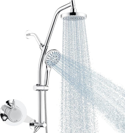 BRIGHT SHOWERS Rain Shower Head with Handheld Combo, Dual Shower System with Slide Bar, Rain Shower System, Adjustable Height, Brass Slide Bar & Diverter, 60 Inch Stainless Steel Hose, Chrome