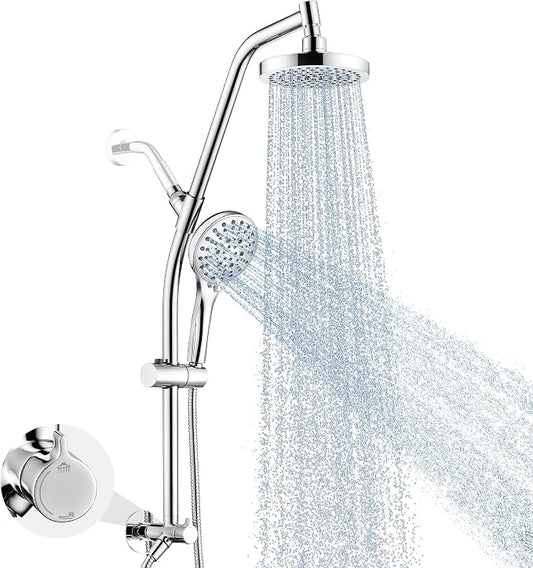 BRIGHT SHOWERS Rain Shower Head with Handheld Combo, Dual Shower System with Slide Bar, Rain Shower System, Adjustable Height, Brass Slide Bar & Diverter, 60 Inch Stainless Steel Hose, Chrome