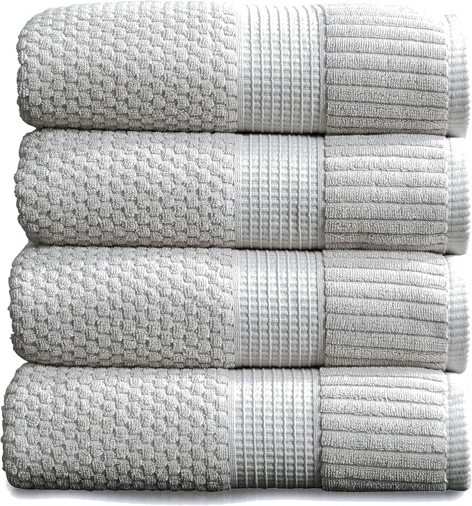 4 Pack 100% Cotton Bath Towels | Grey Towels | Oeko‑TEX Standard 100 | Soft & Absorbent, Quick‑Dry | Trinity Collection - Quiet Grey