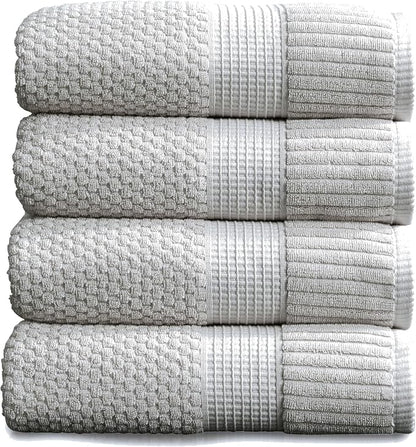 4 Pack 100% Cotton Bath Towels | Grey Towels | Oeko‑TEX Standard 100 | Soft & Absorbent, Quick‑Dry | Trinity Collection - Quiet Grey