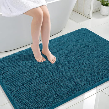 OLANLY Large Bathroom Rugs 44x32, Extra Soft Absorbent Chenille Bath Rugs | Peacock Blue, Quick-Drying Rubber Backing, Washable Bath Mat for Bathroom Floor, Tub and Shower, Home Decor Accessories