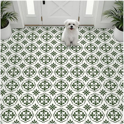 MORCART 20PCS 7.87" x 7.87" Peel and Stick Floor Tile, Green Retro Design | Self-Adhesive DIY Vinyl Flooring, Removable and Waterproof Tile Sticker for Bathroom, Kitchen, Wall, Bedroom, Stairs