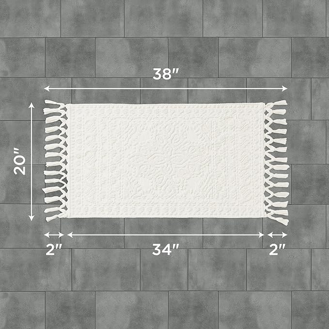French Connection Nellore Bathroom Rugs, Woven and Beaded Bathroom Mats, Durable Bath Rugs, Thick Bath Mats for Bathroom and Shower Rugs, 20" x 38", Ivory
