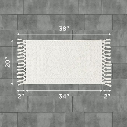 French Connection Nellore Bathroom Rugs, Woven and Beaded Bathroom Mats, Durable Bath Rugs, Thick Bath Mats for Bathroom and Shower Rugs, 20" x 38", Ivory