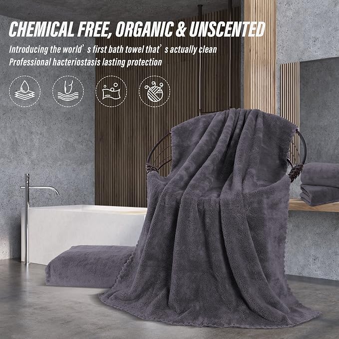 MOONQUEEN 6 Pack Premium Bath Towel Set - Quick Drying - Microfiber Coral Velvet Highly Absorbent Towels - Multipurpose Use as Bath Fitness, Bathroom, Shower, Sports, Yoga Towel (Dark Grey)