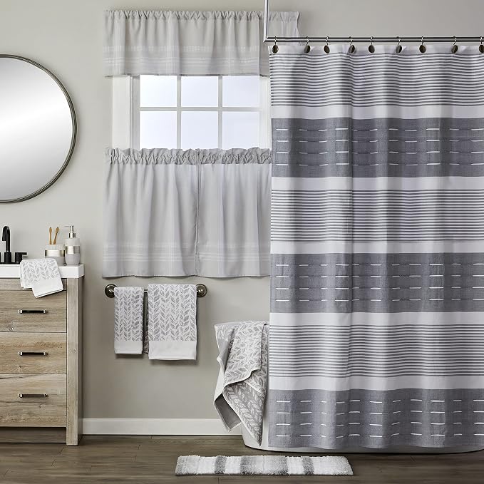 SKL Home Distressed Leaves Han Towel Set-2pc, 100% Turkish Cotton, Gray | 600 GSM weight. Spa-level quality. Soft & absorbent, reversible jacquard. For the bathroom, kitchen, bar or any sink space.