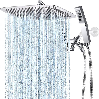 G-Promise All Metal 14 Inches Rainfall Shower Head with Handheld Combo | All Metal, Built to Last, Easy Install, Adjustable Height & Angle for All Heights, Extra Long Hose, Modern Upgrade