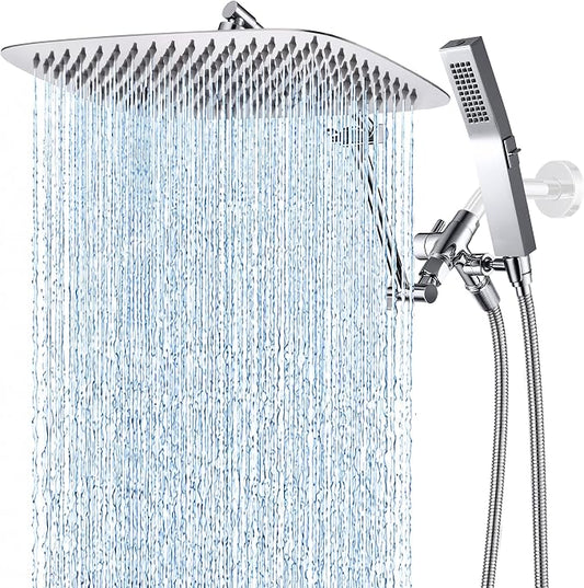 G-Promise All Metal 14 Inches Rainfall Shower Head with Handheld Combo | All Metal, Built to Last, Easy Install, Adjustable Height & Angle for All Heights, Extra Long Hose, Modern Upgrade