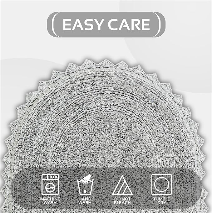Better Trends 2 PC Bathroom Rug Set Lilly Crochet Border Oval 17x2420x32 100% Cotton Soft Absorbent Washable Reversible Bath Mat for Bathroom Floor Decor Bedroom Kitchen Gray