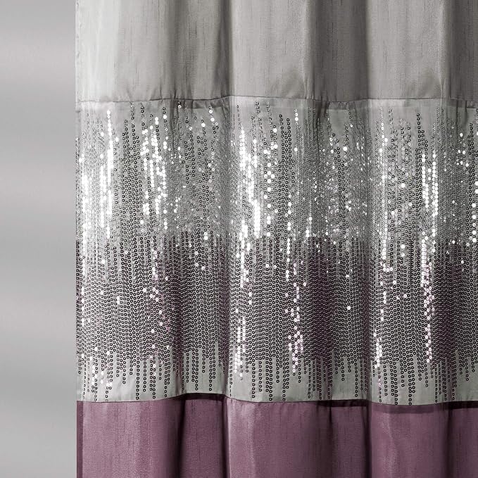 Lush Decor Night Sky Shower Curtain, Single, 72" W x 72" L, Gray & Purple - Sequin Shower Curtain - Sparkly Color Block Bath Curtain - Modern Glam Bathroom Decor