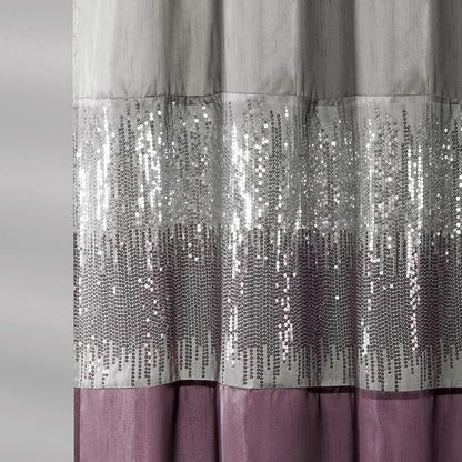 Lush Decor Night Sky Shower Curtain, Single, 72" W x 72" L, Gray & Purple - Sequin Shower Curtain - Sparkly Color Block Bath Curtain - Modern Glam Bathroom Decor
