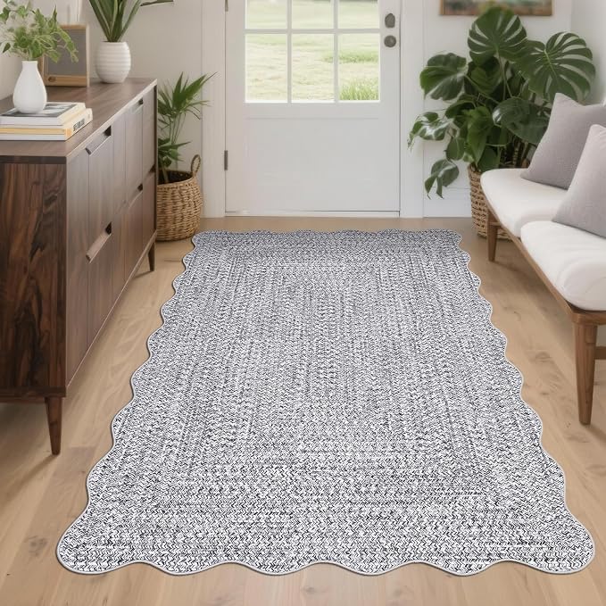 Imitation Braided Collection-Print 3x5 Rug Washable Area Rug Bedroom Rugs with Non Slip Rubber Backing, Farmhouse Soft Low Pile Rustic Accent Rug for Entrance Living Room Home Decor