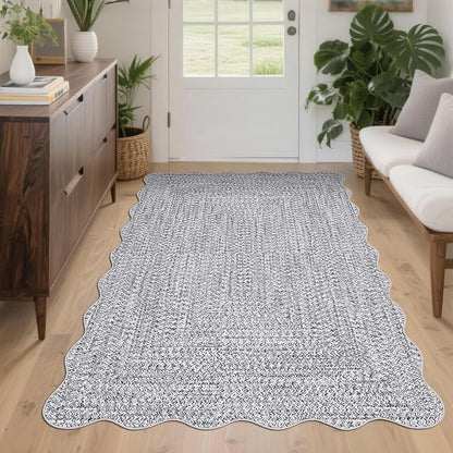 Imitation Braided Collection-Print 4x6 Rug Washable Area Rug Bedroom Rugs with Non Slip Rubber Backing, Farmhouse Soft Low Pile Rustic Accent Rug for Entrance Living Room Home Decor
