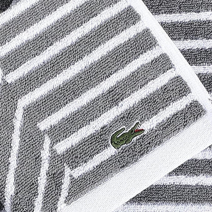Lacoste Guethary Striped Towel – 100% Cotton, Reversible Modern Geometric Design, Soft & Absorbent, Durable & Lightweight, Machine Washable – Meteorite, 30"x54" Bath Towel