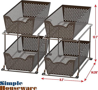 Simple Houseware Cabinet 2 Tier Perforated Basket Drawer, Bronze - 2 Pack