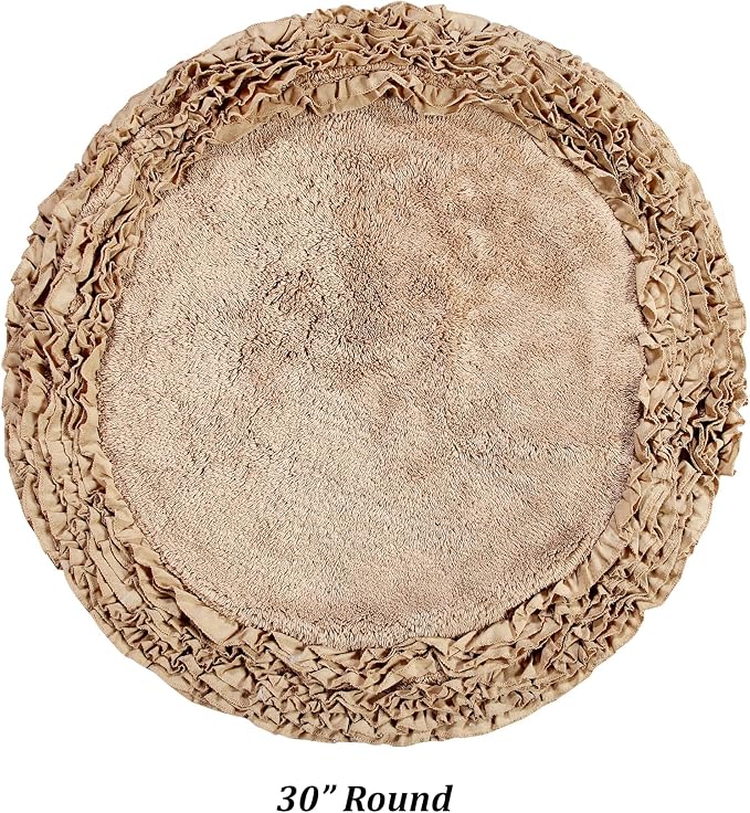 Better Trends Premium Bathroom 30” Round Mat 100% Cotton, Water Absorbent Non-Slip Backing, Machine Washable for Bathroom, Tub, and Shower Use, Beige Shaggy Border Collection