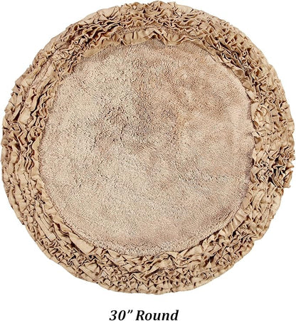 Better Trends Premium Bathroom 30” Round Mat 100% Cotton, Water Absorbent Non-Slip Backing, Machine Washable for Bathroom, Tub, and Shower Use, Beige Shaggy Border Collection