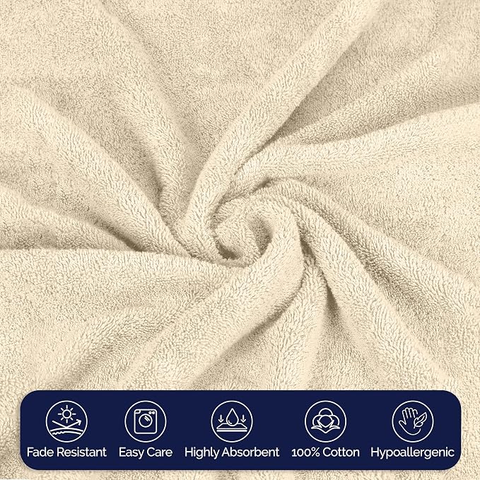 Elegant Comfort Premium Turkish Cotton 4 Pack Hand Towel Set - 16 x 28 inch, Luxurious Hotel Spa Quality 100% Turkish Cotton 4PC Hand Towel Set - Highly Absorbent - Soft Bathroom Towels, Ivory
