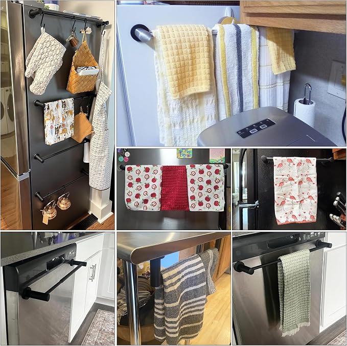 ULIBERMAGNET Heavy Duty Magnetic Towel Bar,1 Set Magnetic Towel Holder Rail Silver with Adjustable Length, Non-Slip Stainless Steel Towel Rail for Refrigerator, Oven, Dishwasher, Cabinet, Laundry