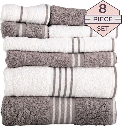 Lavish Home Rio 8 Piece 100% Cotton Towel Set - White & Silver