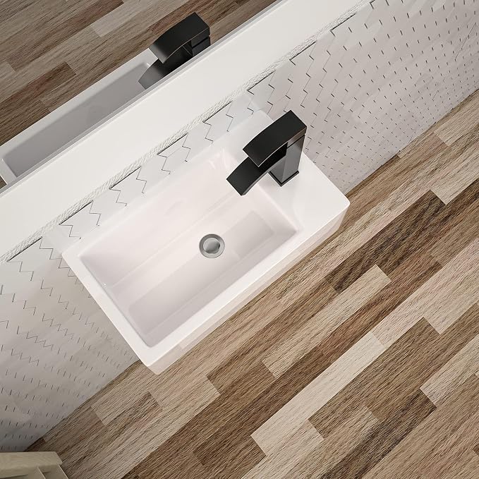Dcolora 18x10 Inch Floating Vessel Sink, Small Wall Mounted Right Hand Bathroom Sink, White Ceramic Porcelain Rectangle Basin for Bathroom