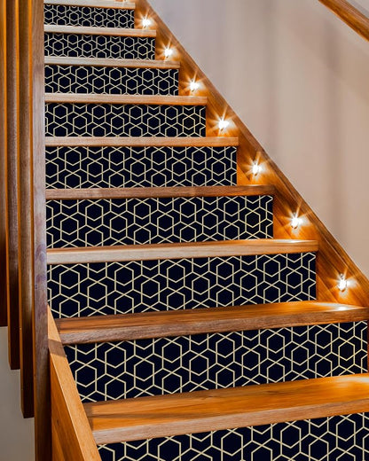 FLFK Stair Riser Decals - Rhombic Black and Gold Texture Stair Stickers Murals Peel and Stick Self-Adhesive for Home Decor, 39.3" W x 7.08" H x 13Pcs