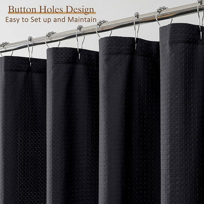 Black Stall Shower Curtain 36 x 72 Inch, Textured Soft Fabric Waffle Narrow Size Modern Shower Small Curtain for Bathroom Hotel, Machine Washable, Water Resistant, 36Wx72L Inches