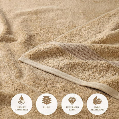 Superior Egyptian Cotton 4-Piece Bath Towel Set for Shower, Bath, Spa, Resort, Hotel, Soft Body Towels, Airbnb Essentials, Apartment, Dorm, Quick Dry, Absorbent, Bathroom Basics, Toast
