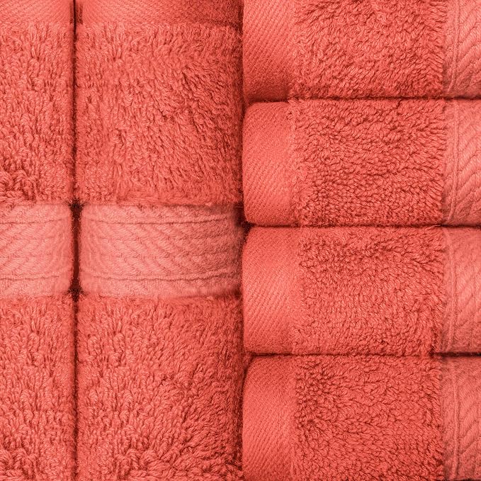 SUPERIOR Egyptian Cotton Plush & Absorbent, Face Towel Set of 6, Coral | Quick Dry, Soft Luxury Towel Set, Bath Essentials for Bathroom, Guest Bath, Spa, 2 Piece Face, Madeline Towels
