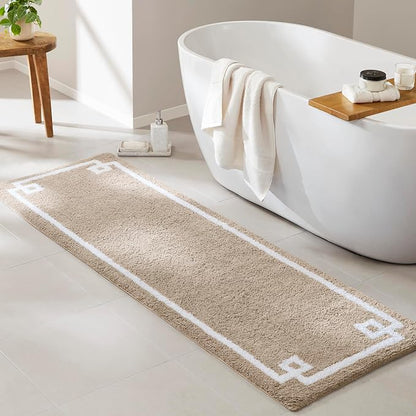 Madison Park Evan 100% Cotton Bath Runner Plush Absorbent, 24" x 72", Taupe | Non-slip Backing, OEKO TEX, Luxurious Tufted Plush Bath Rug for Bathroom, Quick Dry, Spa Design Decorative for Shower Room