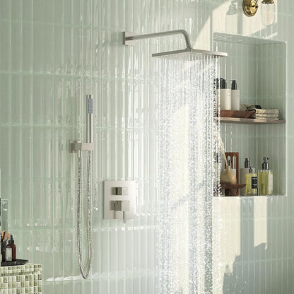 Esnbia Shower System, Shower Faucet Set with Shower Valve, 10 Inches Shower Heads with Handheld Spray Combo, Wall Mounted Shower Fixtures, High Pressure Shower Hardware Set, Brushed Nickel