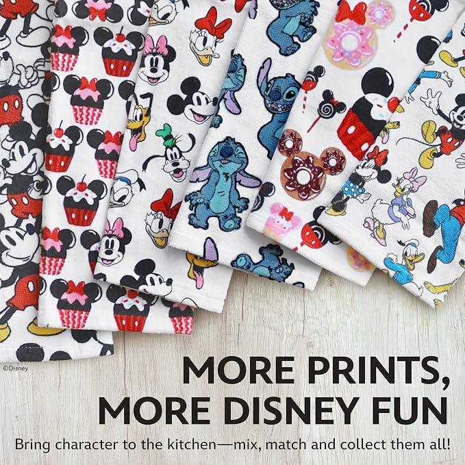Disney Mickey & Friends Cotton Kitchen Towels, 2-Pack 16"x26", Absorbent | Durable, colorfast dish towels resist fraying, machine washable, dries dishes, hangs on oven handles, great for gifting