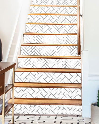 FLFK Black Lines Stair Stickers - Set of 15, Peel and Stick Stair Riser Decals, 39.3"x7.08"