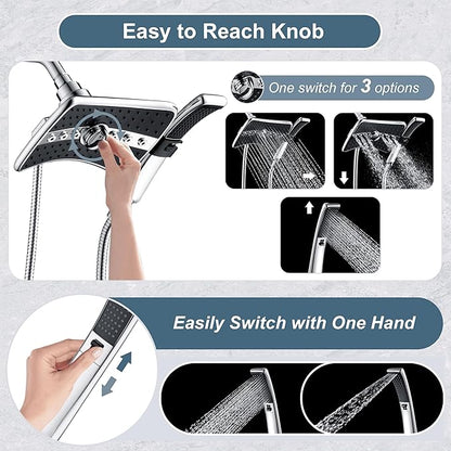 BRIGHT SHOWERS Dual Shower Head System with Handheld and Rainfall Shower, Shower Faucet Set with Valve and Trim Kit, Includes 79-Inch Stainless Steel Hose, Chrome