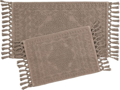 French Connection Nellore Bath Rugs, Set of 2 Woven and Beaded Bath Mats, Durable and Thick Bath Mats for Bathroom and Shower Rugs, 17" x 28" and 20" x 38", Light Yellow