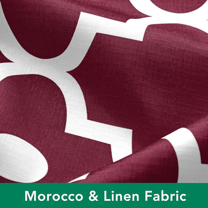 Fabric Modern Extra Long Shower Curtains for Bathroom-Burgundy and White | 72"W x 84"L Textured Faux Linen Elegant Classic Moroccan Bath Decor-Hotel Quality Transitional Washable & Breathable Cloth