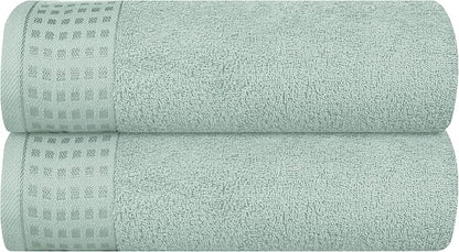 GLAMBURG 100% Cotton 2 Pack Oversized Bath Towel Set 28x55 Inches, Ultra Soft Highly Absorbant Compact Quickdry & Lightweight Large Bath Towels, Ideal for Gym Travel Camp Pool - Sea Green