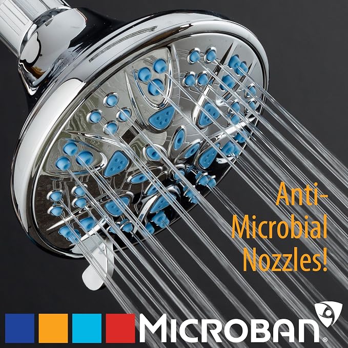 AquaDance Antimicrobial – Anti-Clog High-Pressure 6-Setting Shower Head with Microban Nozzle Protection from Growth of Mold, Mildew & Bacteria for Stronger Shower! 4" Aqua Blue | More Power, Better Shower Hygiene! Lifetime Antimicribial Nozzle Protecti...