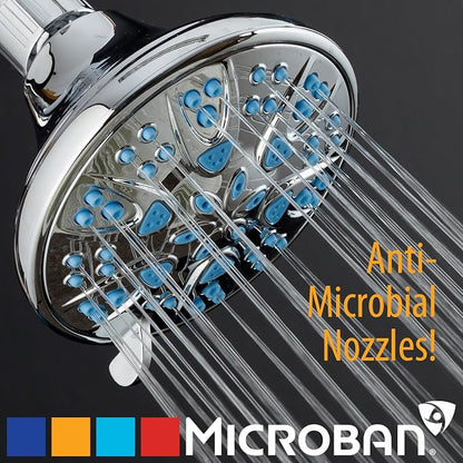 AquaDance Antimicrobial – Anti-Clog High-Pressure 6-Setting Shower Head with Microban Nozzle Protection from Growth of Mold, Mildew & Bacteria for Stronger Shower! 4" Aqua Blue | More Power, Better Shower Hygiene! Lifetime Antimicribial Nozzle Protecti...