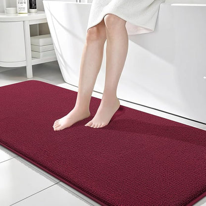 OLANLY Memory Foam Bathroom Runner Rugs 70x24, Absorbent Long Mat, Burgundy | Soft Quick Dry Bath Rugs, Non-Slip Carpet, Machine Washable Mat for Bathroom Floor, Tub and Shower, Home Decor Accessories
