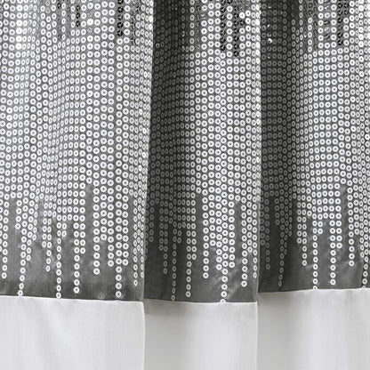 Lush Decor Night Sky Window Curtain Panel, Single 100"W x 84"L Gray & White - Sequin Backdrop Curtain - Extra Wide Curtains - Sliding Door Curtain
